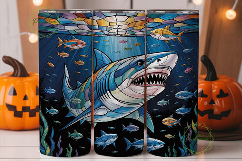 Stained Glass Shark 20oz Tumbler Wrap Sublimation PixelChick 
