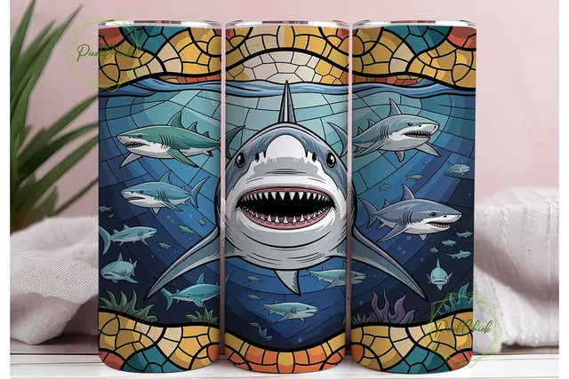 Stained Glass Shark 20oz Tumbler Wrap Sublimation PixelChick 