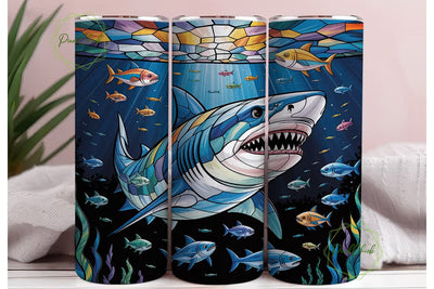 Stained Glass Shark 20oz Tumbler Wrap Sublimation PixelChick 