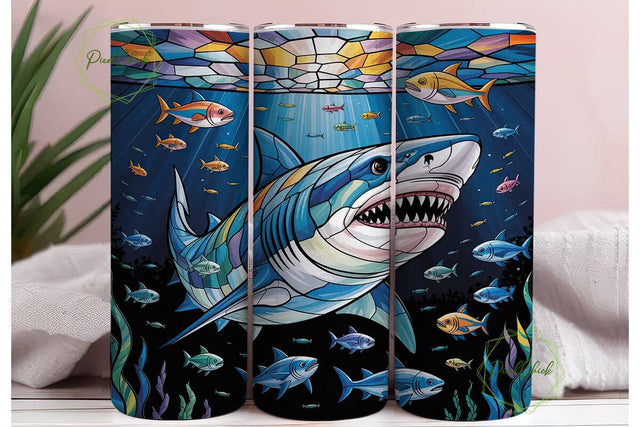 Stained Glass Shark 20oz Tumbler Wrap Sublimation PixelChick 