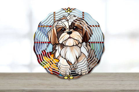 Stained Glass Shih Tzu Dog Wind Spinner Sublimation Bundle Sublimation Regulrcrative 