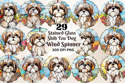 Stained Glass Shih Tzu Dog Wind Spinner Sublimation Bundle Sublimation Regulrcrative 