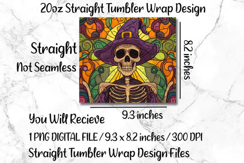 Stained Glass Skeleton 20oz Skinny Tumbler Wrap Sublimation Design. Sublimation CosmosFineArt 