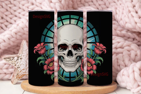 Stained Glass Skull 20oz Tumbler Wrap Sublimation DesignSVG 