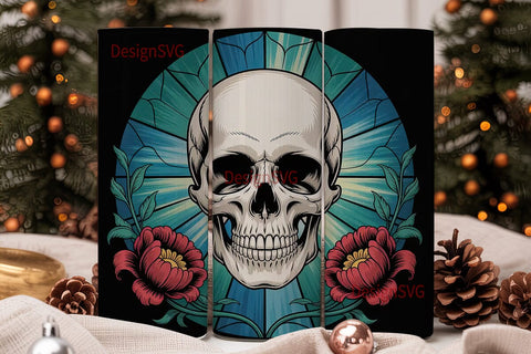Stained Glass Skull 20oz Tumbler Wrap Sublimation DesignSVG 