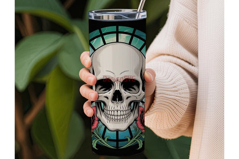 Stained Glass Skull 20oz Tumbler Wrap Sublimation DesignSVG 