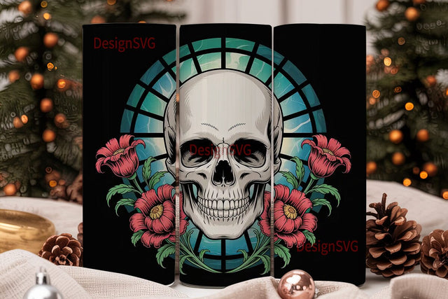 Stained Glass Skull 20oz Tumbler Wrap Sublimation DesignSVG 