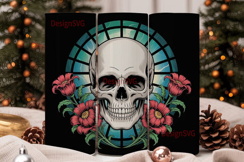 Stained Glass Skull 20oz Tumbler Wrap Sublimation DesignSVG 
