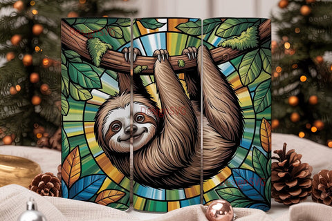Stained Glass Sloth 20oz Tumbler Wrap Sublimation DesignSVG 