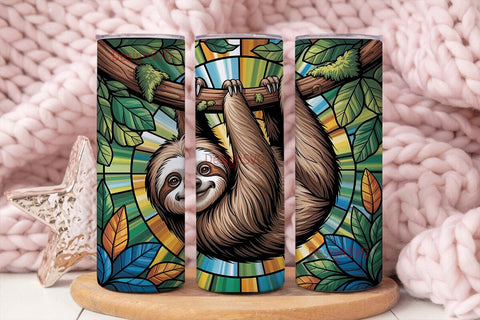 Stained Glass Sloth 20oz Tumbler Wrap Sublimation DesignSVG 