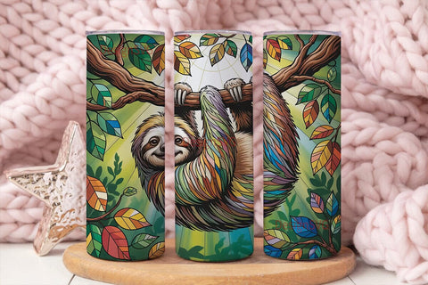 Stained Glass Sloth 20oz Tumbler Wrap Sublimation DesignSVG 
