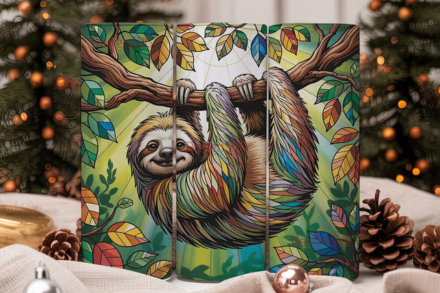 Stained Glass Sloth 20oz Tumbler Wrap Sublimation DesignSVG 