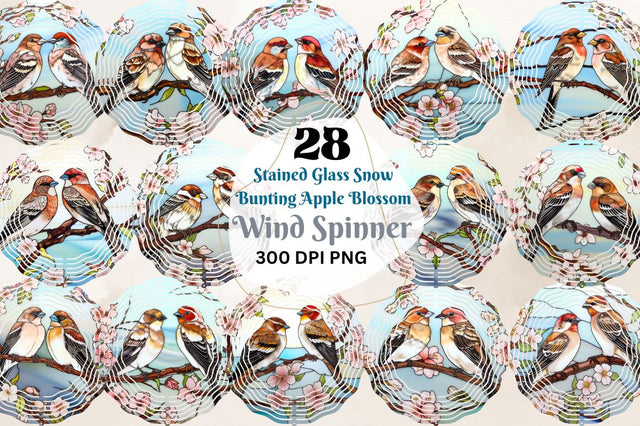 Stained Glass Snow Bunting Apple Blossom Wind Spinner Bundle Sublimation Regulrcrative 