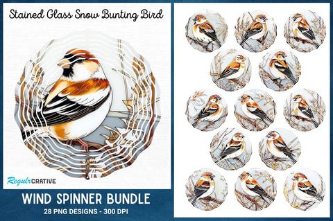 Stained Glass Snow Bunting Bird Wind Spinner Bundle Sublimation Regulrcrative 