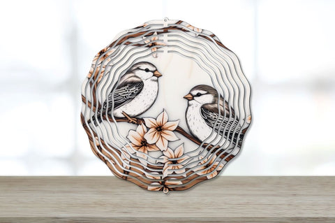 Stained Glass Snow Bunting Wood Burned Wind Spinner Bundle Sublimation Regulrcrative 