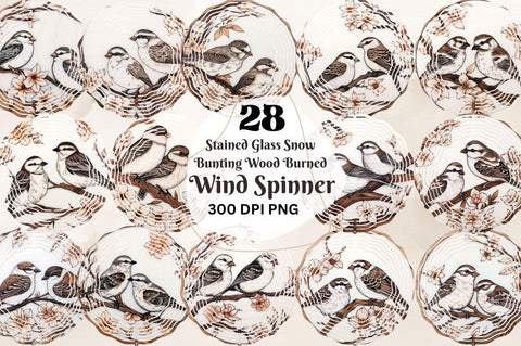 Stained Glass Snow Bunting Wood Burned Wind Spinner Bundle Sublimation Regulrcrative 