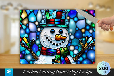 Stained Glass Snow Man Cutting Board Sublimation Regulrcrative 
