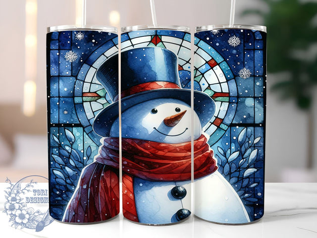 Stained Glass Snowman 20oz Skinny Tumbler, Snowman Tumbler Png, Straight & Tapered Tumbler Wrap, Instant Digital Download Sublimation ToriDesigns 