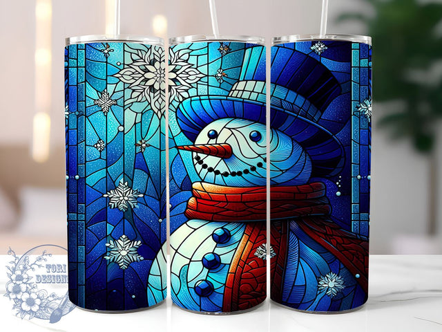 Stained Glass Snowman 20oz Skinny Tumbler, Snowman Tumbler Png, Straight & Tapered Tumbler Wrap, Instant Digital Download Sublimation ToriDesigns 