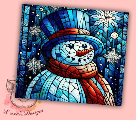 Stained Glass Snowman 20oz Tumbler Png, Straight & Tapered Tumbler Png, Snowman Tumbler Png, Digital Download PNG Sublimation Lara' s Designs 