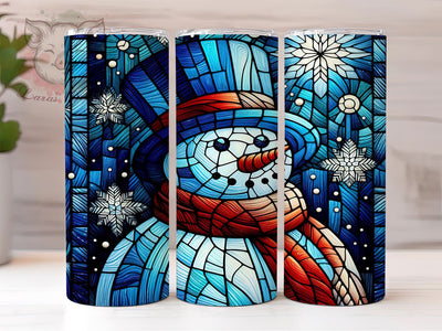 Stained Glass Snowman 20oz Tumbler Png, Straight & Tapered Tumbler Png, Snowman Tumbler Png, Digital Download PNG Sublimation Lara' s Designs 
