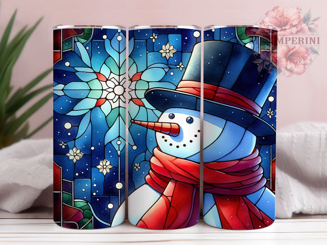 Stained Glass Snowman 20oz Tumbler Wrap PNG, Snowman Tumbler Png, Straight & Tapered Tumbler Wrap, Instant Digital Download Sublimation Li Zamperini 