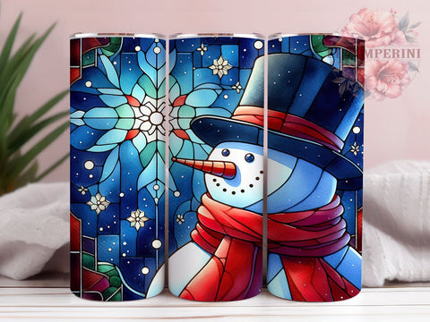 Stained Glass Snowman 20oz Tumbler Wrap PNG, Snowman Tumbler Png, Straight & Tapered Tumbler Wrap, Instant Digital Download Sublimation Li Zamperini 