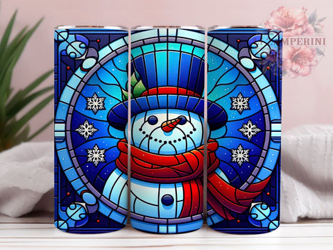 Stained Glass Snowman 20oz Tumbler Wrap PNG, Snowman Tumbler Png, Straight & Tapered Tumbler Wrap, Instant Digital Download Sublimation Li Zamperini 