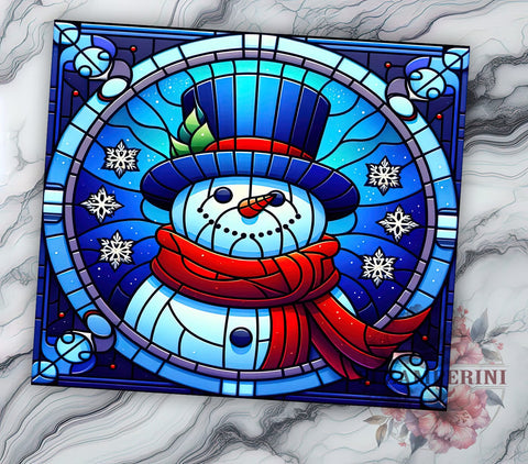 Stained Glass Snowman 20oz Tumbler Wrap PNG, Snowman Tumbler Png, Straight & Tapered Tumbler Wrap, Instant Digital Download Sublimation Li Zamperini 