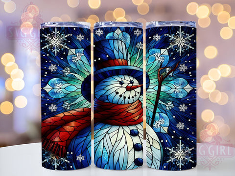 Stained Glass Snowman 20oz Tumbler Wrap Sublimation Design, Straight Tapered Tumbler Wrap, Christmas Snowman Tumbler Png, Instant Digital Download Sublimation SvggirlplusArt 
