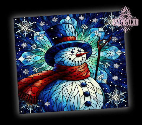 Stained Glass Snowman 20oz Tumbler Wrap Sublimation Design, Straight Tapered Tumbler Wrap, Christmas Snowman Tumbler Png, Instant Digital Download Sublimation SvggirlplusArt 