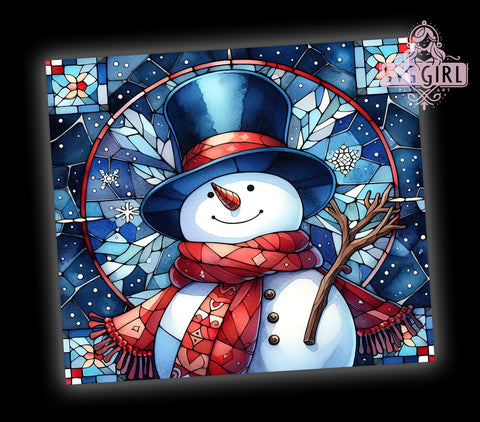 Stained Glass Snowman 20oz Tumbler Wrap Sublimation Design, Straight Tapered Tumbler Wrap, Christmas Snowman Tumbler Png, Instant Digital Download Sublimation SvggirlplusArt 