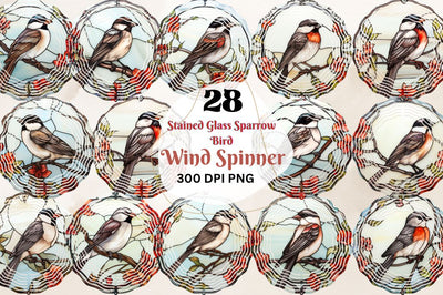 Stained Glass Sparrow Bird Wind Spinner Bundle Sublimation Regulrcrative 