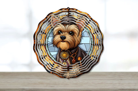 Stained Glass Steampunk Yorkshire Terrie Wind Spinner Bundle Sublimation Regulrcrative 