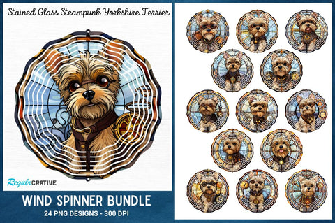 Stained Glass Steampunk Yorkshire Terrie Wind Spinner Bundle Sublimation Regulrcrative 