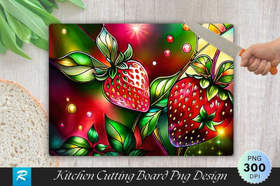Stained Glass Strawberry Background Cutting Board PNG Sublimation Regulrcrative 