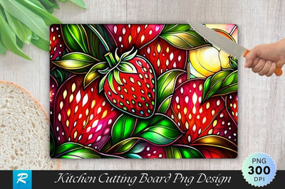 Stained Glass Strawberry Background Cutting Board PNG Sublimation Regulrcrative 