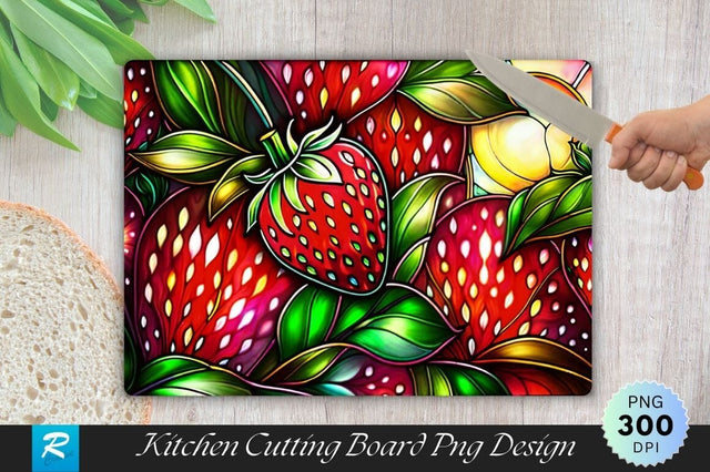 Stained Glass Strawberry Background Cutting Board PNG Sublimation Regulrcrative 
