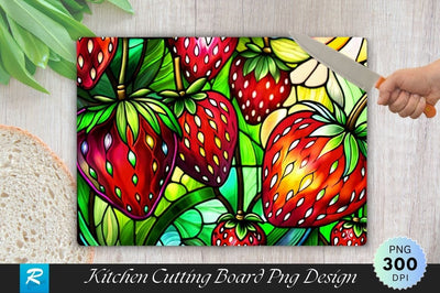 Stained Glass Strawberry Background Cutting Board PNG Sublimation Regulrcrative 