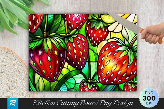 Stained Glass Strawberry Background Cutting Board Sublimation Regulrcrative 
