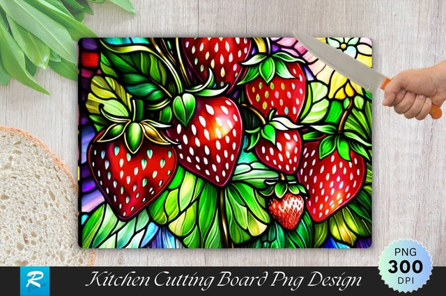 Stained Glass Strawberry Background Cutting Board Sublimation Regulrcrative 