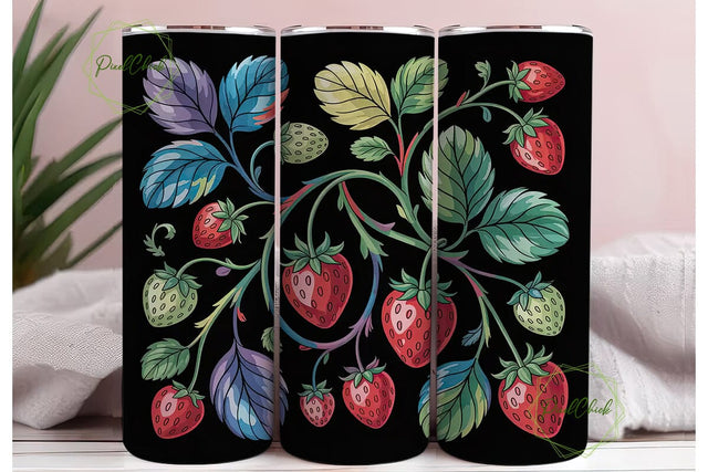 Stained Glass Strawberry Tumbler Wrap Sublimation PixelChick 