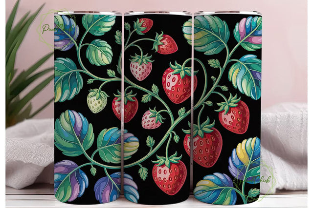 Stained Glass Strawberry Tumbler Wrap Sublimation PixelChick 