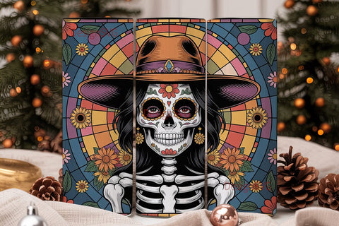 Stained Glass Sugar Skull 20oz Tumbler Sublimation DesignSVG 