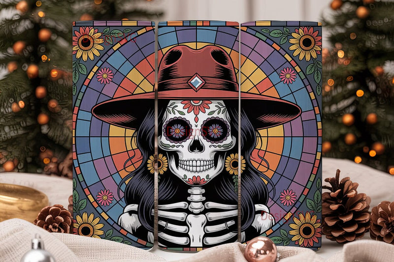 Stained Glass Sugar Skull 20oz Tumbler Sublimation DesignSVG 