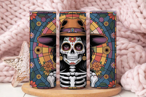Stained Glass Sugar Skull 20oz Tumbler Sublimation DesignSVG 