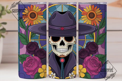 Stained Glass Sugar Skull 20oz Tumbler Sublimation sassyprint 