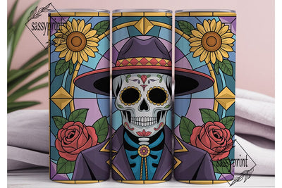 Stained Glass Sugar Skull 20oz Tumbler Sublimation sassyprint 