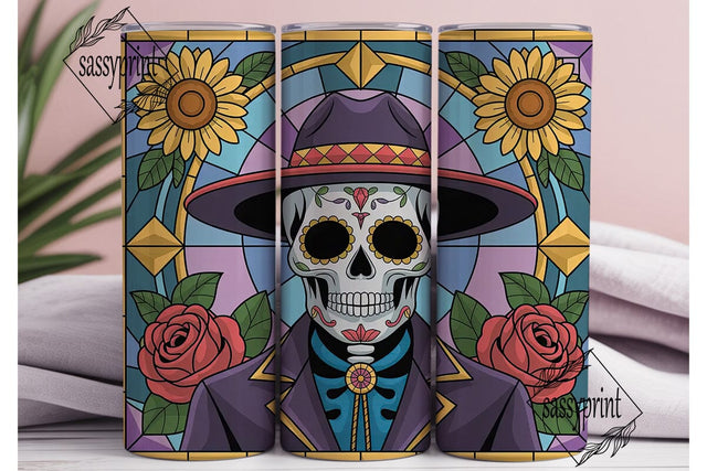 Stained Glass Sugar Skull 20oz Tumbler Sublimation sassyprint 