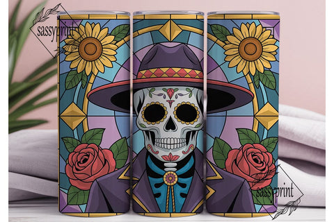 Stained Glass Sugar Skull 20oz Tumbler Sublimation sassyprint 